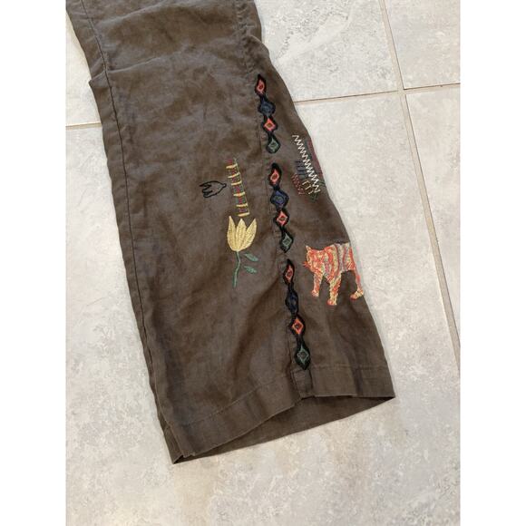 Johnny Was Biya Womens Linen Embroidered Drawstring Pants Size XS Green - Picture 2 of 12